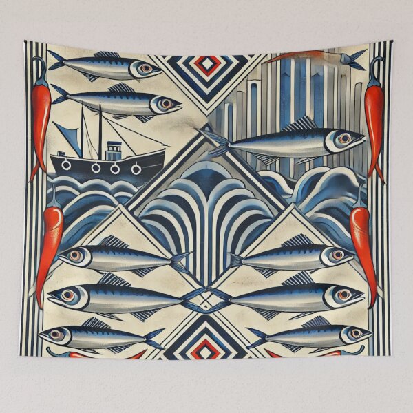 Item preview, Art Deco Sardines & Red Peppers – Vintage Nautical Pattern designed and sold by LuxuryApparels.