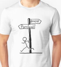 Funny "Reality vs Portland" Signpost Themed Design Unisex T-Shirt