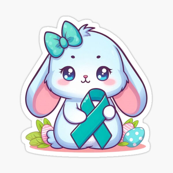 Item preview, Easter Bunny with Teal Awareness Ribbon  designed and sold by HealthCoreCommunity.