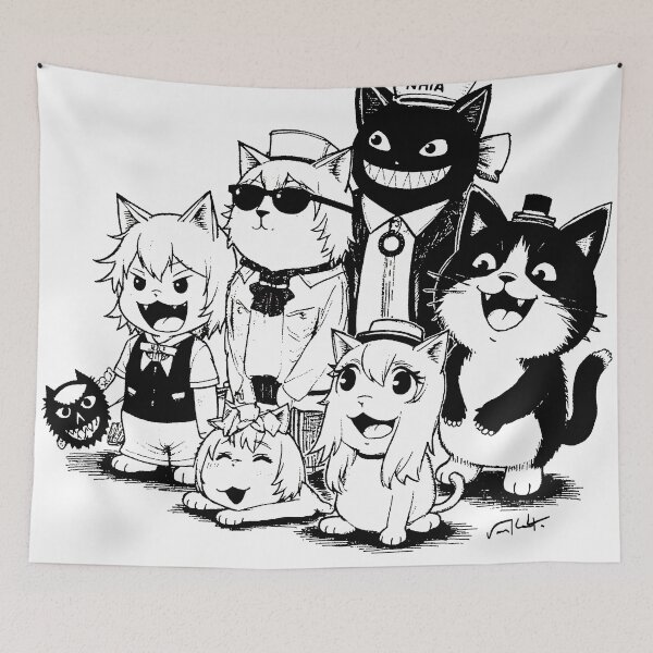Item preview, Crazy cute funny cats in japan style manga anime ink drawing designed and sold by VonKalt.