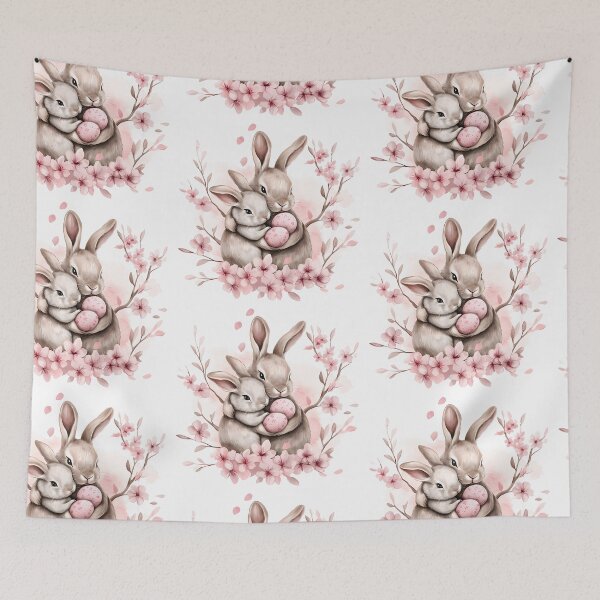 Item preview, Cute Easter Bunny Hug with Sakura Flowers and Eggs – Watercolor Illustration designed and sold by Sitred123.