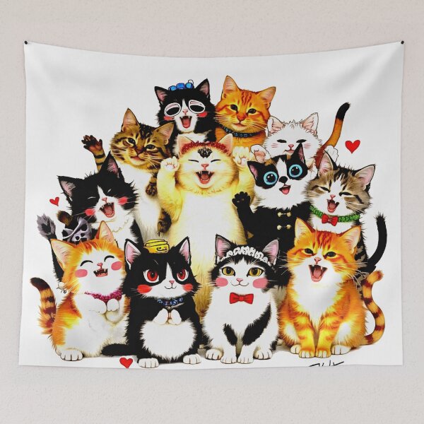 Item preview, Crazy cute funny cats in japan style manga anime ink drawing designed and sold by VonKalt.