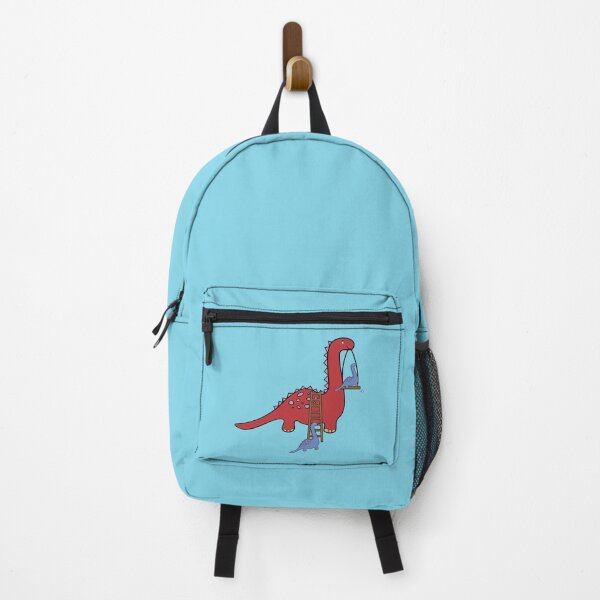 Item preview, Red dinosaur of the diplodocus type playing with its children who use it as a swing, gift for birthday or Father's Day, t-shirt or sticker designed and sold by Sock Garden.