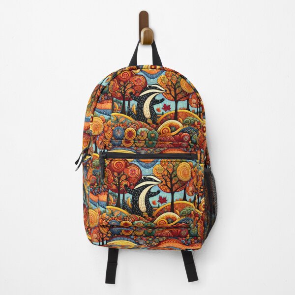 Item preview, Scandinavian Folk Art Badger – Vibrant Autumn Woodland Scene by heidiannemorris designed and sold by FOLK ART FUSION by heidiannemorris.