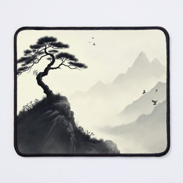 Item preview, Serenity in the Mist – Japanese Sumi-e Ink Painting designed and sold by xlostlight.