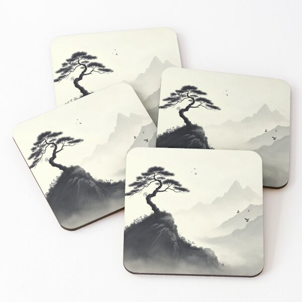 Item preview, Serenity in the Mist – Japanese Sumi-e Ink Painting designed and sold by xlostlight.