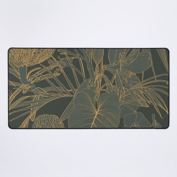 Item preview, Foliage seamless pattern, protea plant, Alstroemeria flower, branches, leaves line art ink drawing in golden line. designed and sold by MatyKotiv.