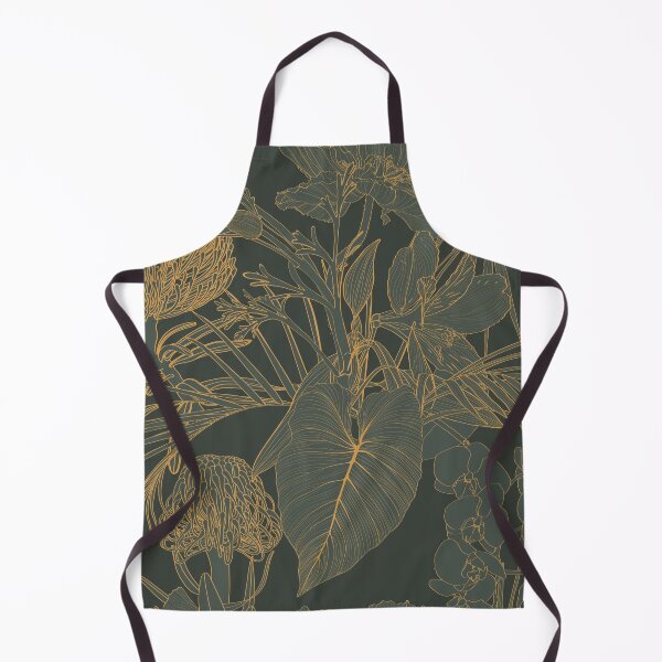 Item preview, Foliage seamless pattern, protea plant, Alstroemeria flower, branches, leaves line art ink drawing in golden line. designed and sold by MatyKotiv.