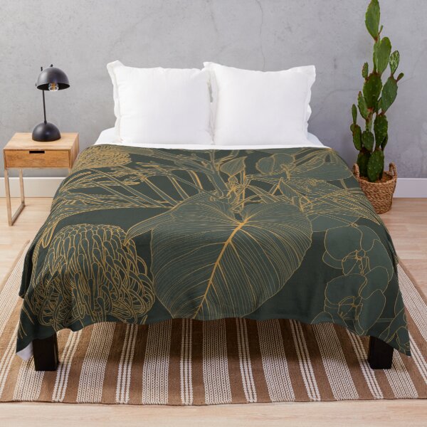 Item preview, Foliage seamless pattern, protea plant, Alstroemeria flower, branches, leaves line art ink drawing in golden line. designed and sold by MatyKotiv.