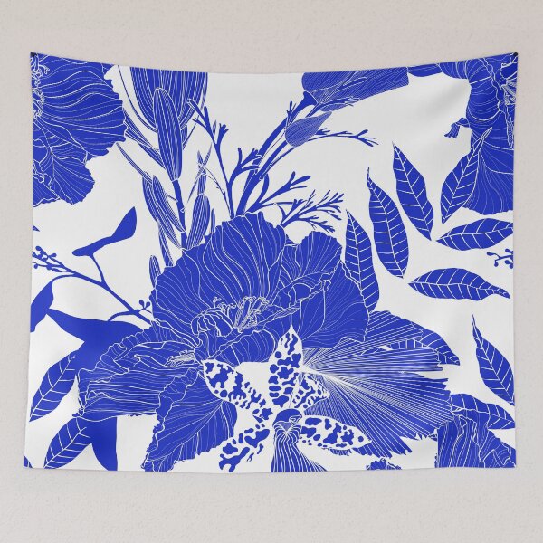 Item preview, Tropical flower illustration. Line  vintage seamless pattern, clematis, poppy, orchid line illustration.  designed and sold by MatyKotiv.