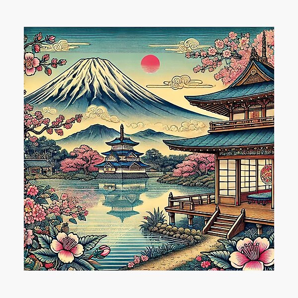 Item preview, Serene Temple and Mount Fuji - Timeless Japanese Art designed and sold by Enoki design.