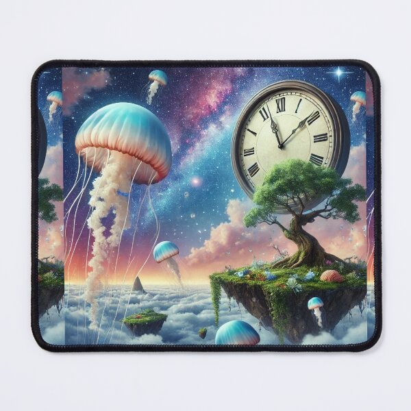 Item preview, This image depicts a surreal and fantastical scene where elements of nature and time are combined into a dreamlike landscape. designed and sold by Luci3120.