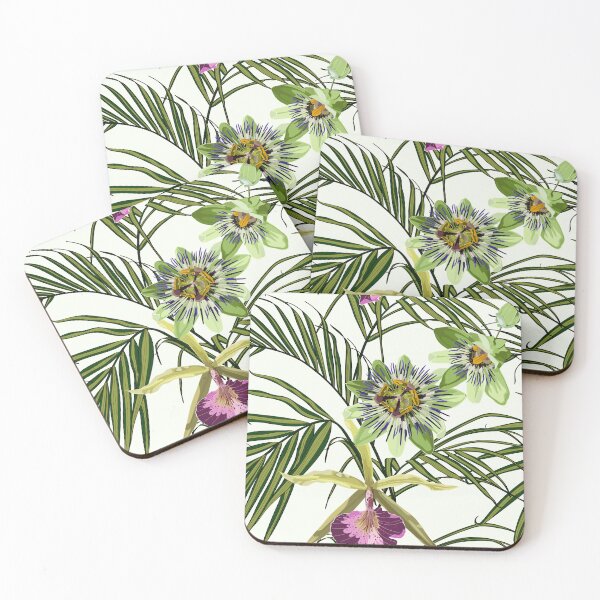 Item preview, Seamless pattern with pink orchid. passiflora flower, palm leaves. tropical  flowers  background.  designed and sold by MatyKotiv.