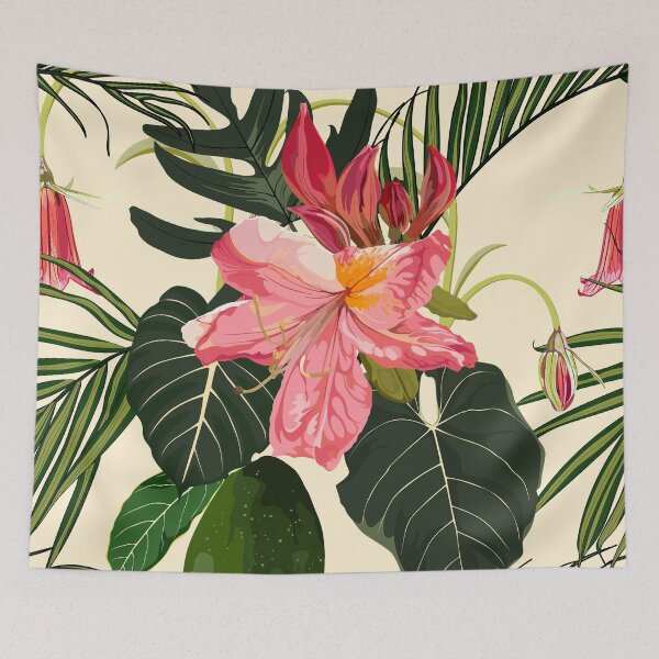 Item preview, Seamless pattern with pink Oleander flower, palm leaves. Rhododendron Cosmopolitan flowers  background.  designed and sold by MatyKotiv.