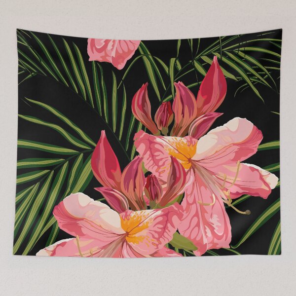 Item preview, Seamless pattern with pink Oleander flower, palm leaves. Rhododendron Cosmopolitan flowers  background.  designed and sold by MatyKotiv.