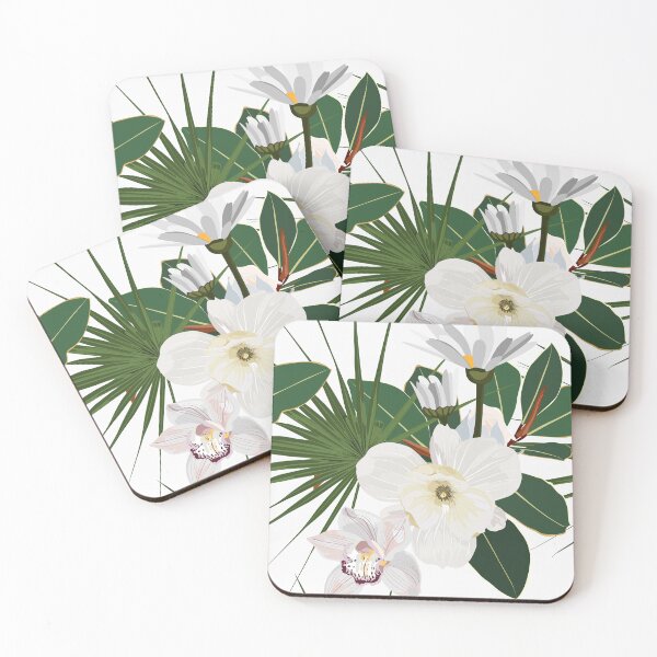 Item preview, Seamless pattern with white orchid, magnolia, camomile flower, palm leaves, tropical  flowers  background.  designed and sold by MatyKotiv.