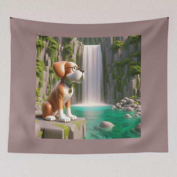 Item preview, Cute Geometric Dog Art Print - Waterfall Landscape designed and sold by choder61.