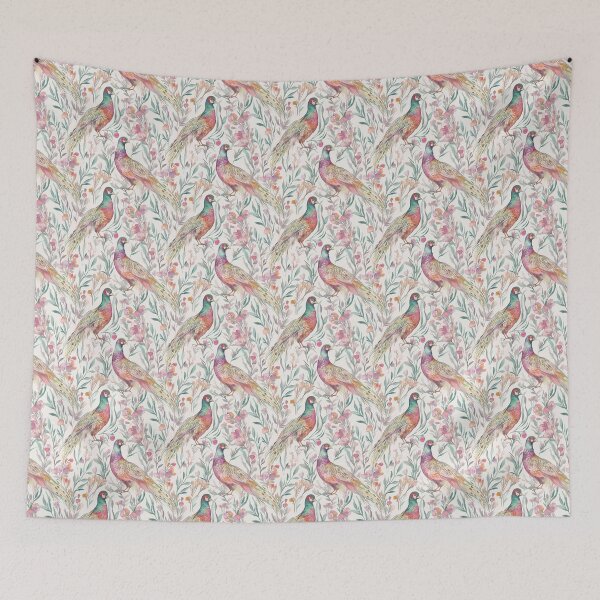 Item preview, watercolour pheasants and colourful botanicals designed and sold by PoppyLaneStudio.