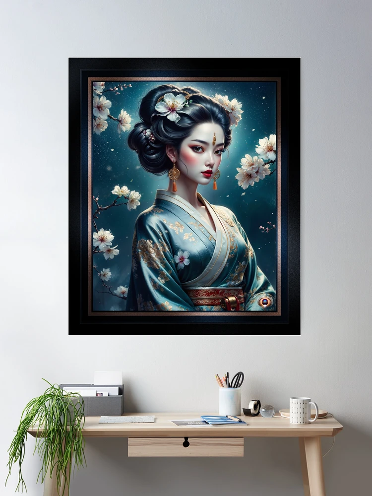 Elegant Portrait Of The Serene Beauty Of Kiyoaki Hanae, Gorgeous AI Concept Art by Xzendor7 Room Decor Poster Art Print