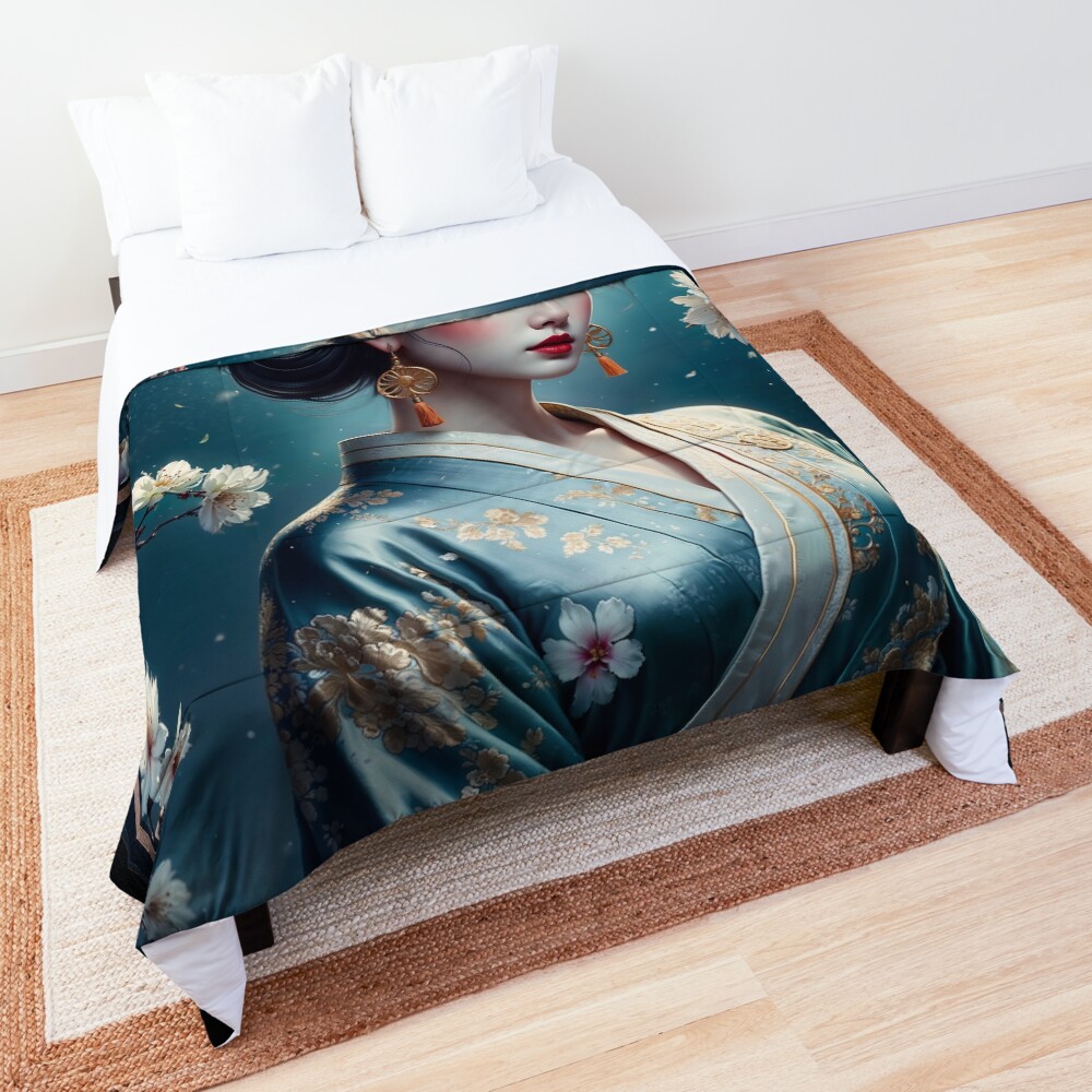 Elegant Portrait Of The Serene Beauty Of Kiyoaki Hanae, Gorgeous AI Concept Art by Xzendor7 Decorative Art Print Comforter