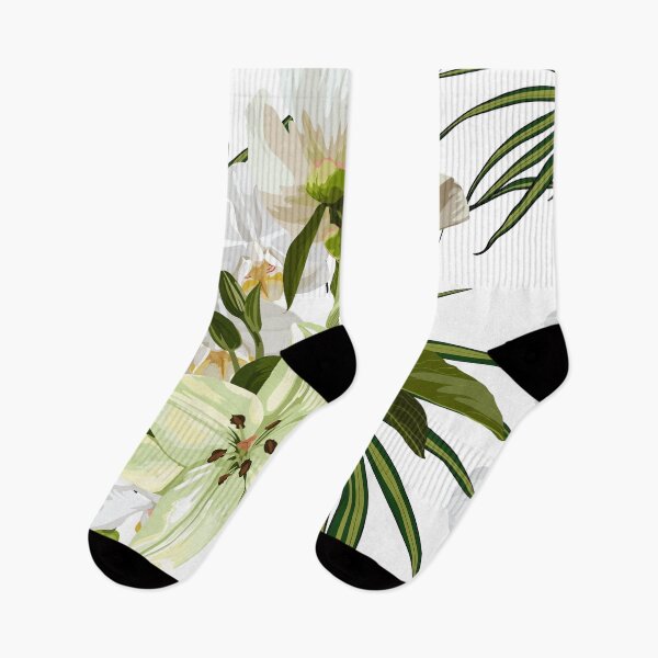 Item preview, Seamless pattern with white  hydrangea, orchd flowers and palm leaves.  designed and sold by MatyKotiv.