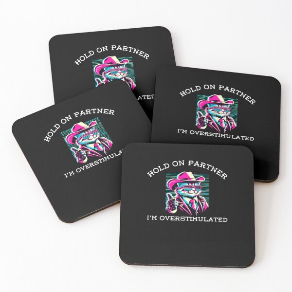 Item preview, Hold on Partner I'm Overstimulated funny cat cowboy retro designed and sold by snowry.