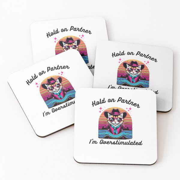 Item preview, Funny Hold on Partner I'm Overstimulated retro cat cowboy designed and sold by snowry.