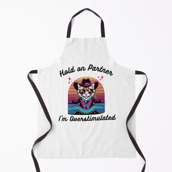 Item preview, Funny Hold on Partner I'm Overstimulated retro cat cowboy designed and sold by snowry.