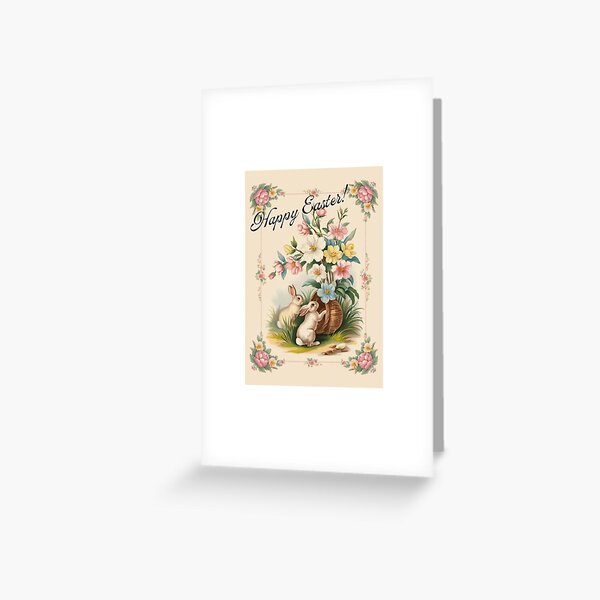 Item preview, Vintage easter print with bunnies and a basket designed and sold by DollyPopPrints.