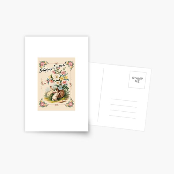 Item preview, Vintage easter print with bunnies and a basket designed and sold by DollyPopPrints.