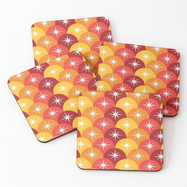 Item preview,   Mid Century Starbursts on red , orange and yellow Scallop Ogee Pattern  designed and sold by Yasminepatterns .