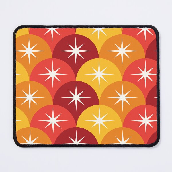 Item preview,   Mid Century Starbursts on red , orange and yellow Scallop Ogee Pattern  designed and sold by Yasminepatterns .