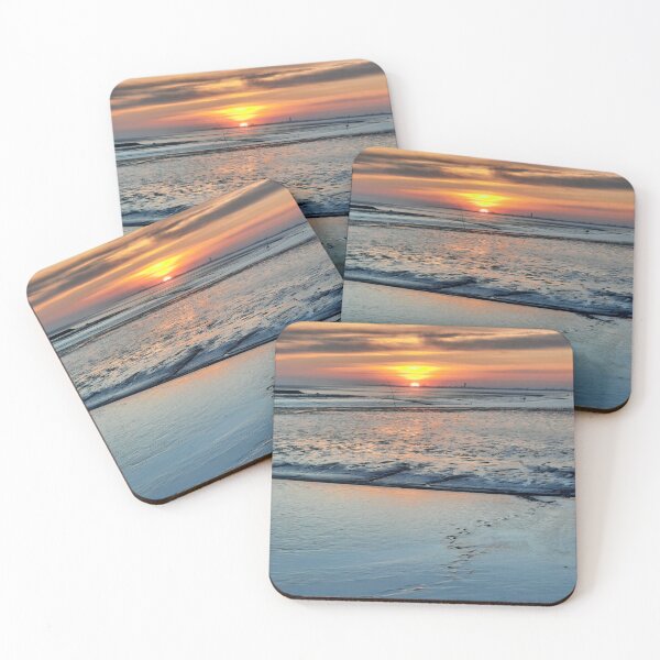 Item preview, Art by Mike Photography Photo Traces on the North Sea beach with romantic sunset, Theme II designed and sold by allartbymike.