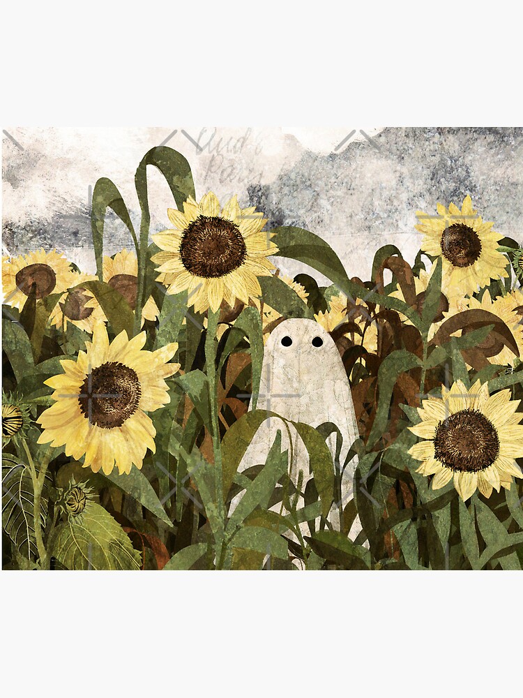 Aperçu 5 sur 5. Tapis de souris avec l'œuvre Il y a encore un fantôme dans le champ de tournesols... créée et vendue par katherineblower.