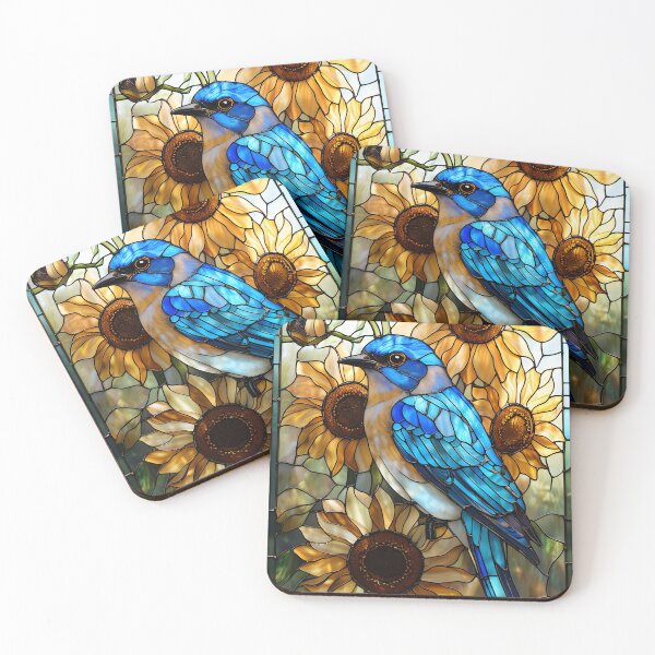 Item preview, Stained Glass Bluebird with sunflowers designed and sold by DesignStudio135.