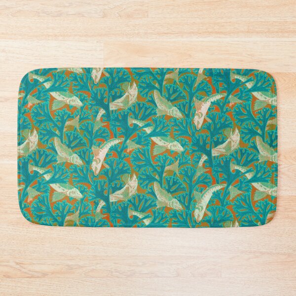 Item preview, WHITE FISHES AND ALGAES ,AQUA BLUE GREEN  Art Nouveau Animal Pattern designed and sold by BulganLumini.