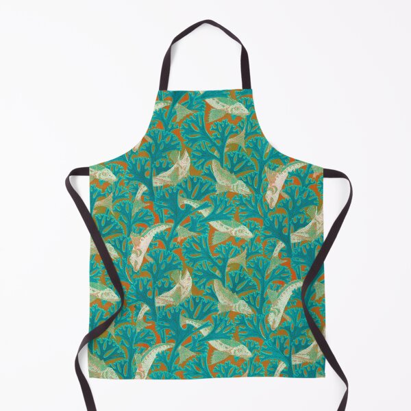 Item preview, WHITE FISHES AND ALGAES ,AQUA BLUE GREEN Art Nouveau Animal Pattern designed and sold by BulganLumini.