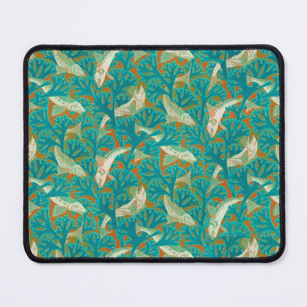 Item preview, WHITE FISHES AND ALGAES ,AQUA BLUE GREEN  Art Nouveau Animal Pattern designed and sold by BulganLumini.