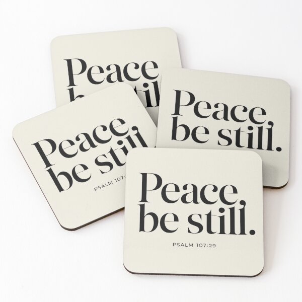Artikelvorschau, Friede sei still – Elegante Bibelvers-Typografie (Psalm 107:29) entworfen und verkauft von digitalscrabble.