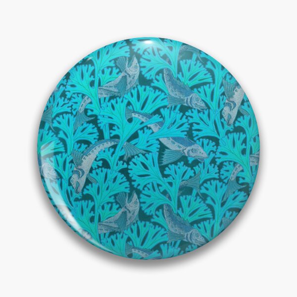 Item preview, FISHES AND ALGAES IN AQUA BLUE  Art Nouveau Animal Pattern designed and sold by BulganLumini.