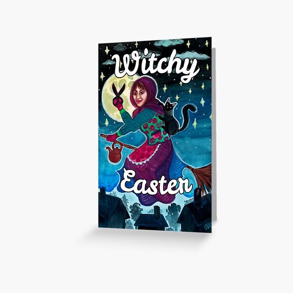Item preview, Witchy Easter - Witch, Black Cat and Night Sky designed and sold by Ivy Lily Art.