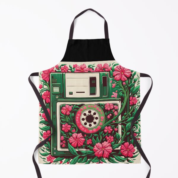 Item preview, Pink floral decorated overgrown intertwined floppy disc retro vintage tech art designed and sold by EmeraldeaArt.
