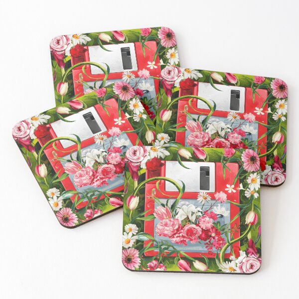 Item preview, red retro floppy decorated with colorful flowers in a green set vector style - marketing for this as well designed and sold by EmeraldeaArt.