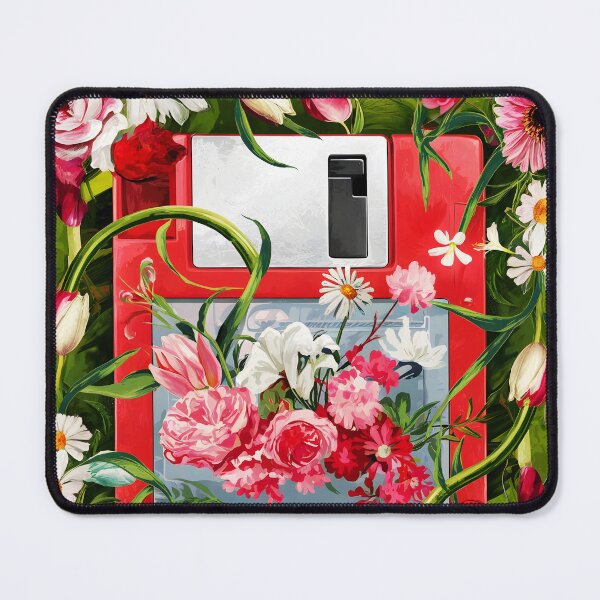 Item preview, red retro floppy decorated with colorful flowers in a green set vector style - marketing for this as well designed and sold by EmeraldeaArt.