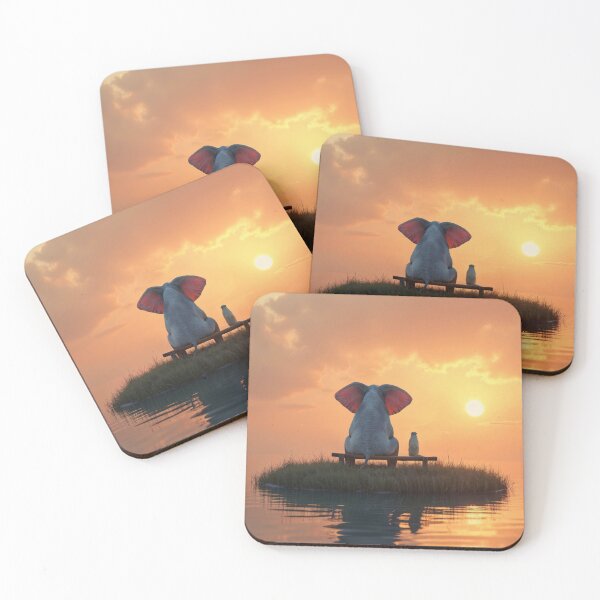 Item preview, elephant and dog are sitting on a grassy island designed and sold by Mike Kiev art.