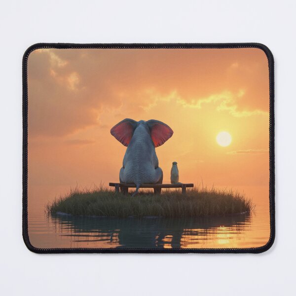 Item preview, elephant and dog are sitting on a grassy island designed and sold by Mike Kiev art.