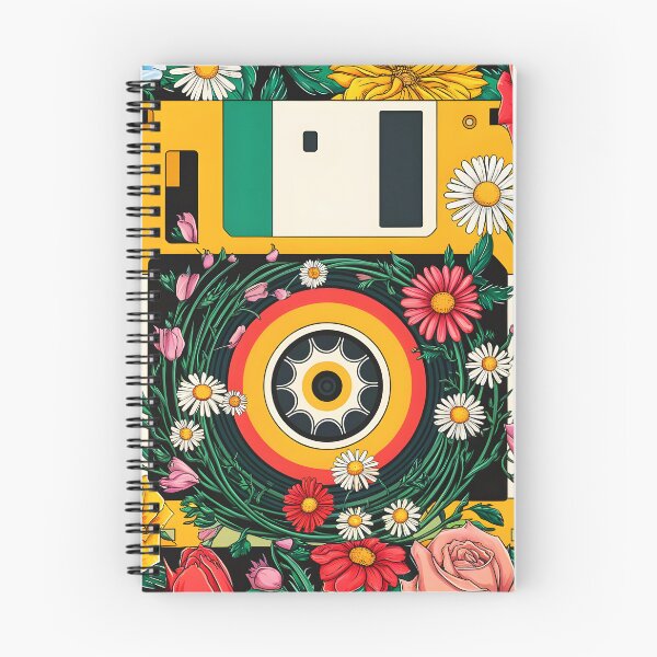 Item preview, Yellow floppy surrounded and overgrowned by flowers flat art style retro IT tech art designed and sold by EmeraldeaArt.