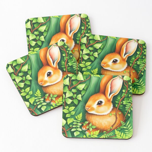 Item preview, watercolor brown bunny among green foliage leaves easter rabbit aquarelle art designed and sold by EmeraldeaArt.