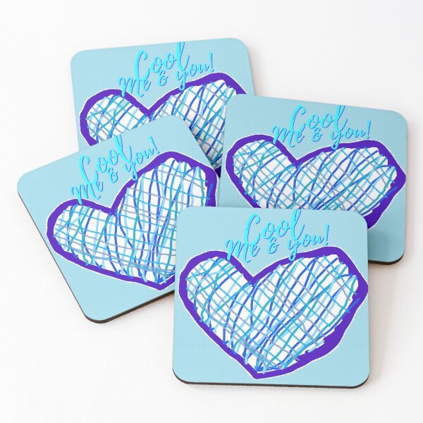 Item preview, Blue heart hand drawn with words cool you and me on blue background  designed and sold by wallartofmio.