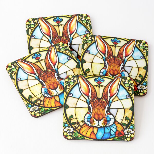 Item preview, Stained glass Bunny easter art designed and sold by EmeraldeaArt.